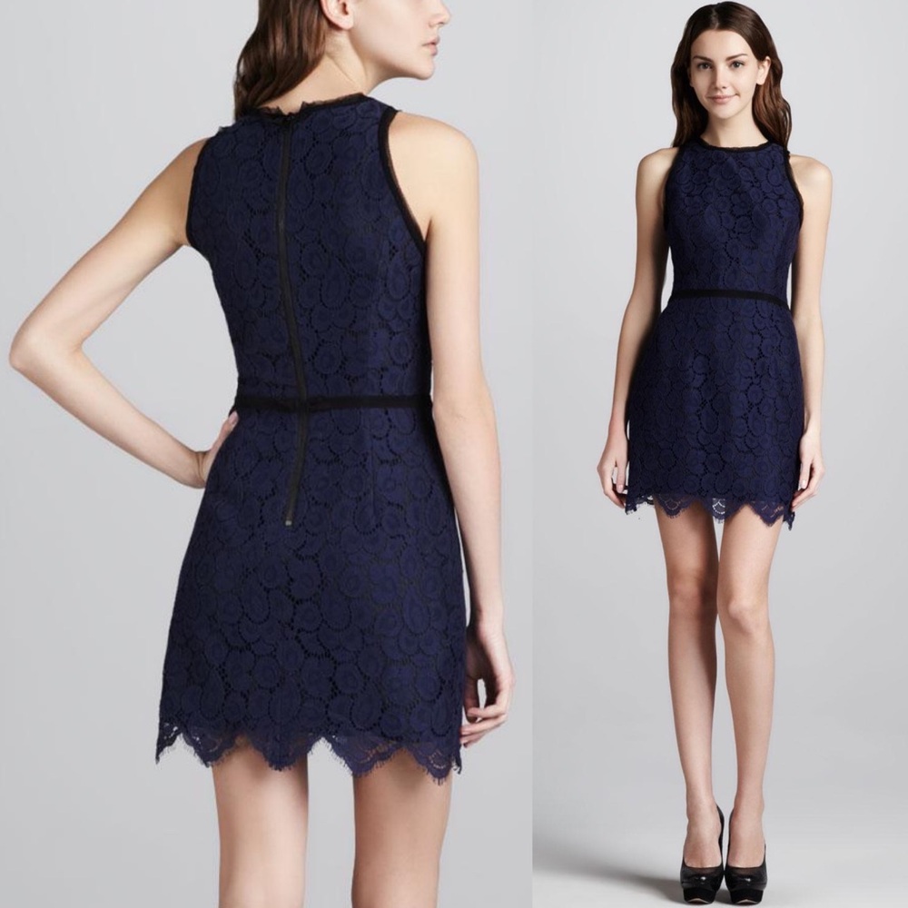 MILLY Claudia Tulle Eyelet Lace Sleeveless Navy Blue Mini Evening Dress Sz 6